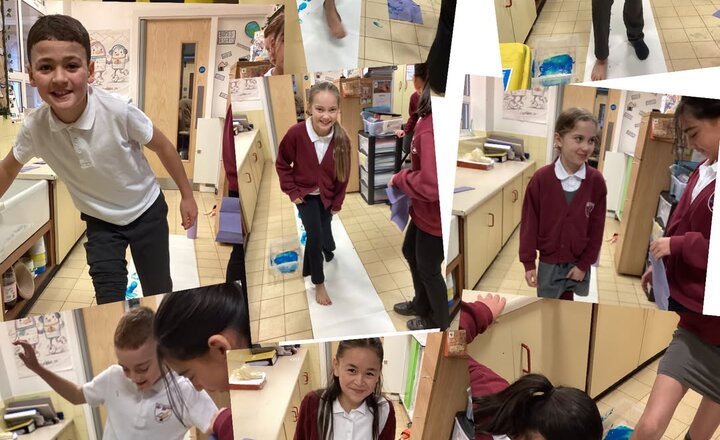 Year 5 and 6 creating footprints to being their Lenten journey