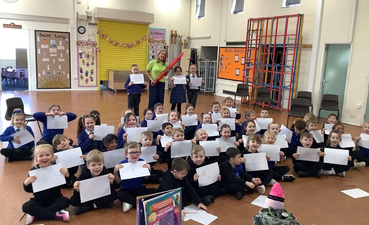 St Bega's students showing their work from their session with Liz Million