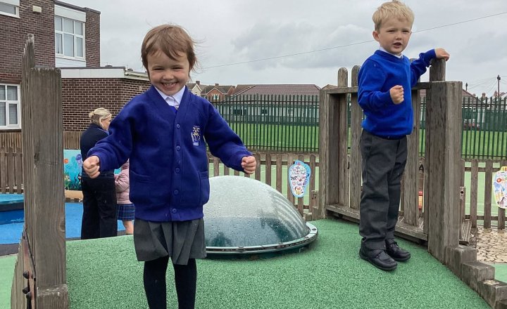 St Bega's Early Years pupils having fun outdoors during their first week back!