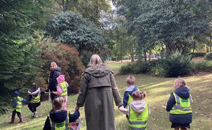 Early Years children exploring Ward Jackson Park with their teacher
