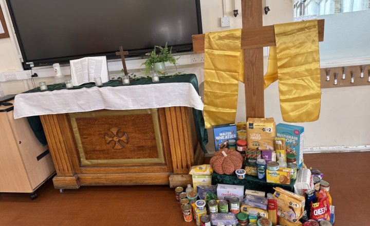 Harvest Festival contributions from St Bega's amazing families, thank you for the amazing donations.