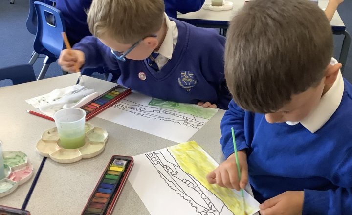 St Bega's pupils exploring their landscape art skills, inspired by Van Gogh