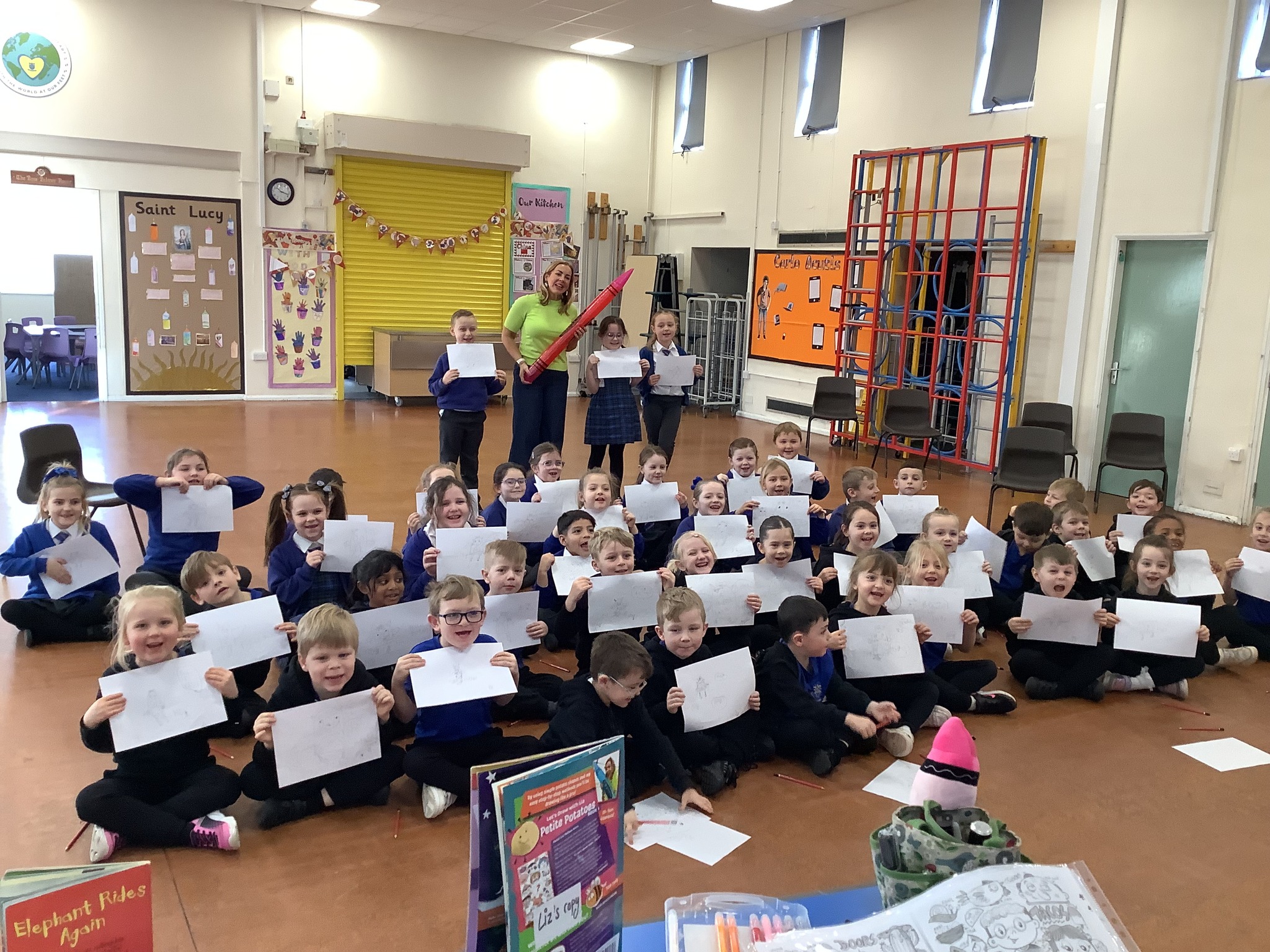 St Bega's students showing their work from their session with Liz Million