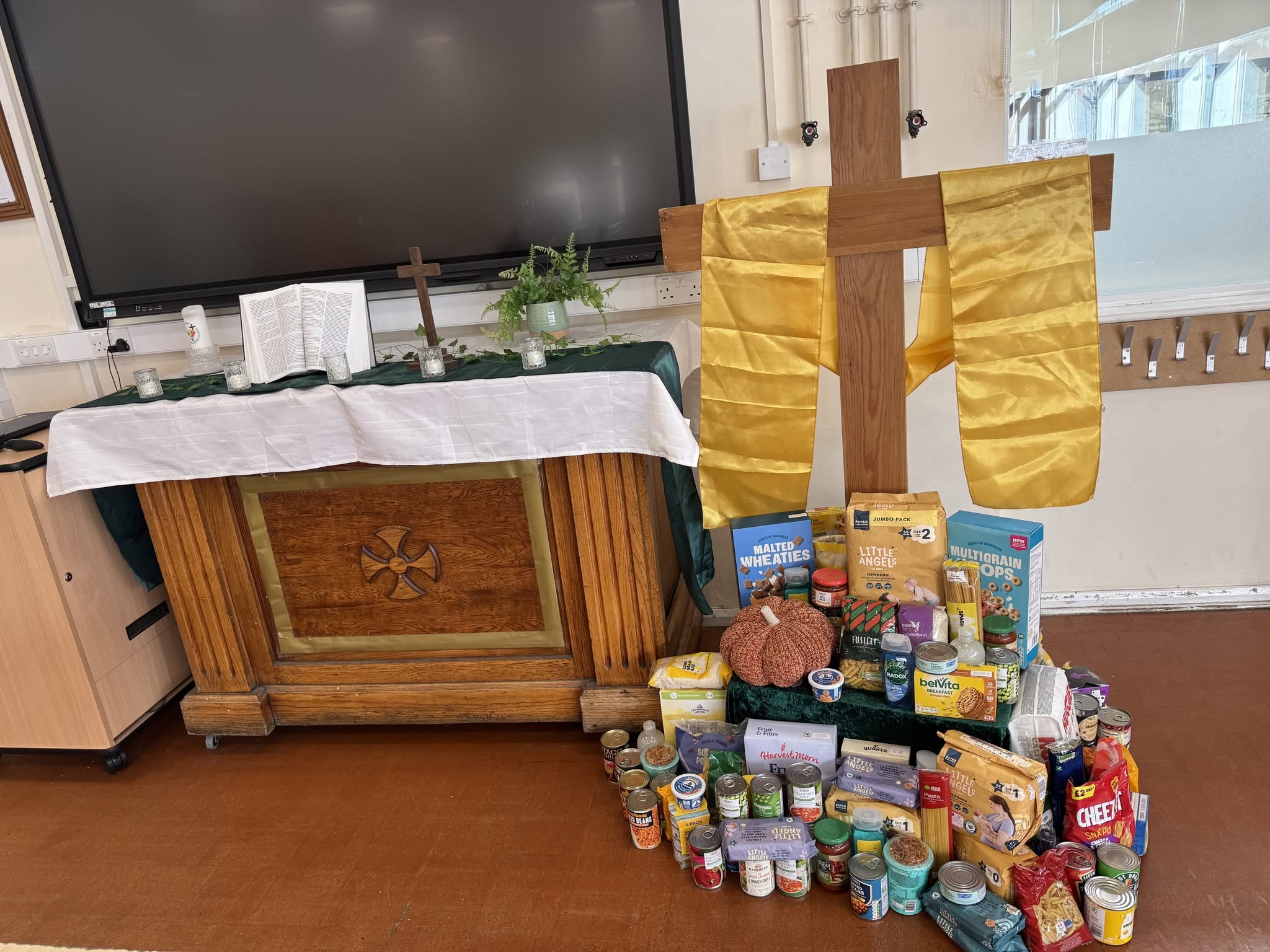 Harvest Festival contributions from St Bega's amazing families, thank you for the amazing donations.
