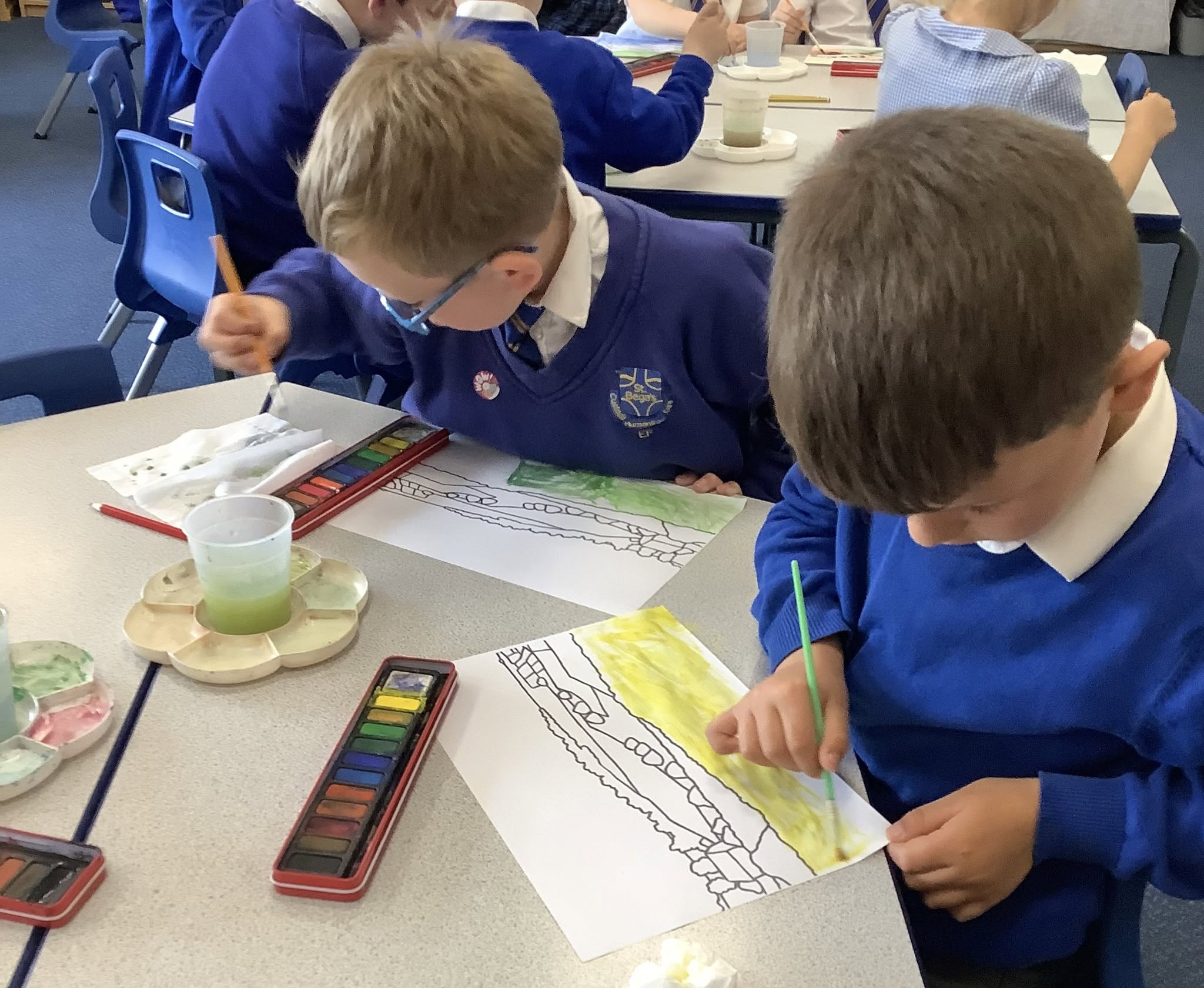 St Bega's pupils exploring their landscape art skills, inspired by Van Gogh