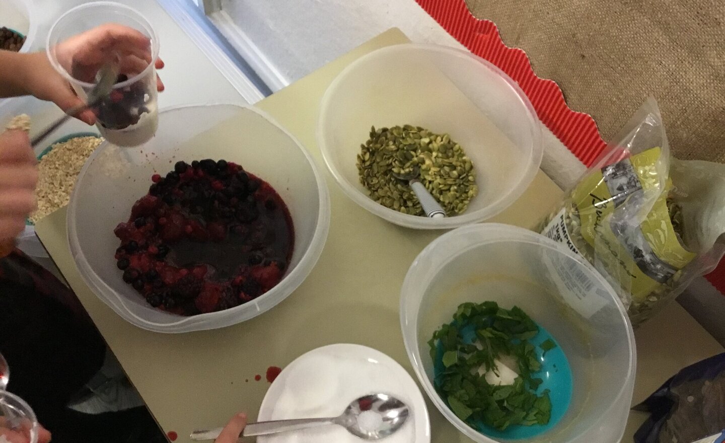 Image of Year 3 make healthy snacks in design and technology.