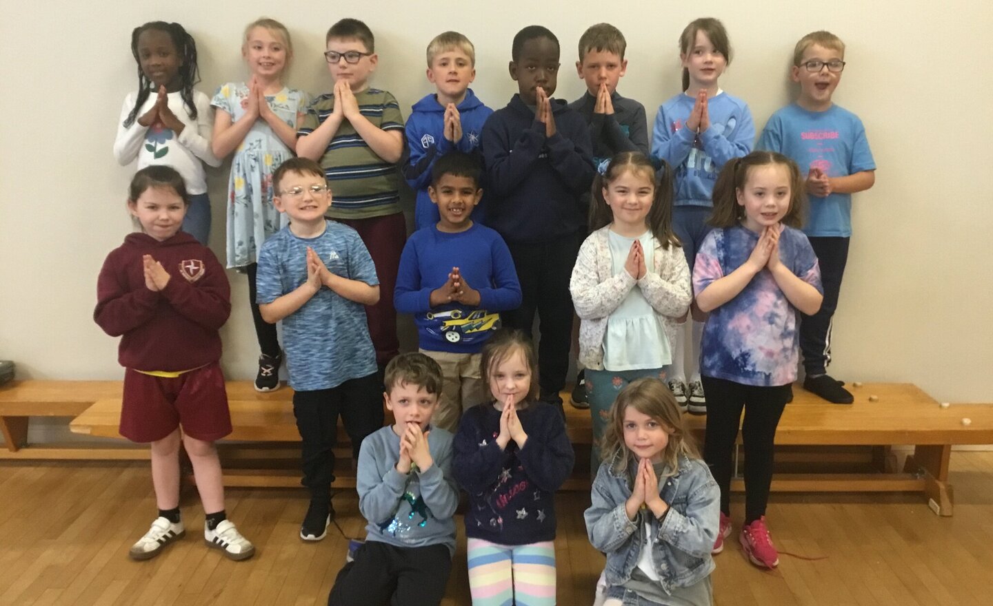 Image of Year 3 celebrate the Feast of Our Lady of the Rosary