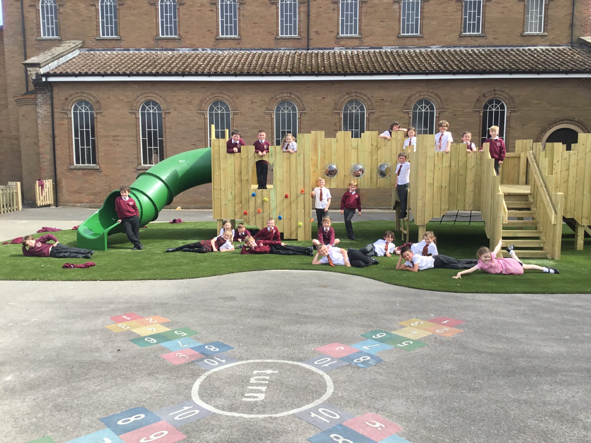 Image of Year 3 enjoy playing on Langley Castle