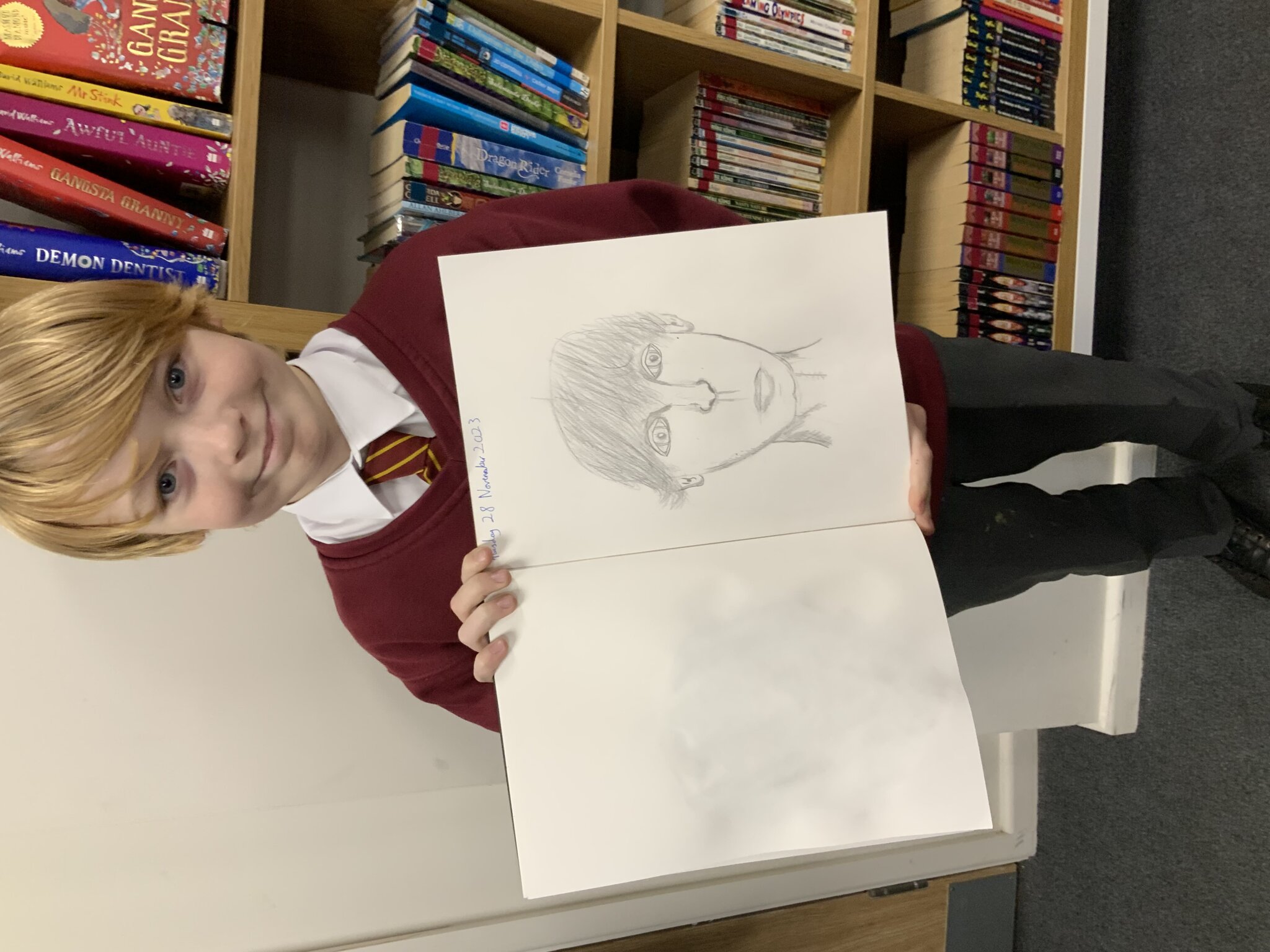 Image of Y6 using proportion to create self-portraits