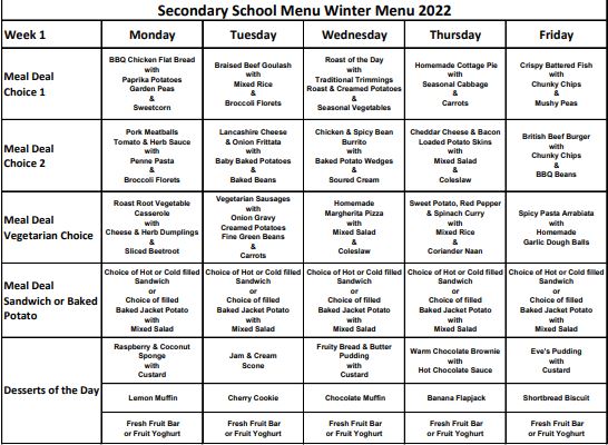 Lunch Menus | St Cecilia's RC High School