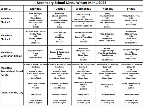 Lunch Menus | St Cecilia's RC High School