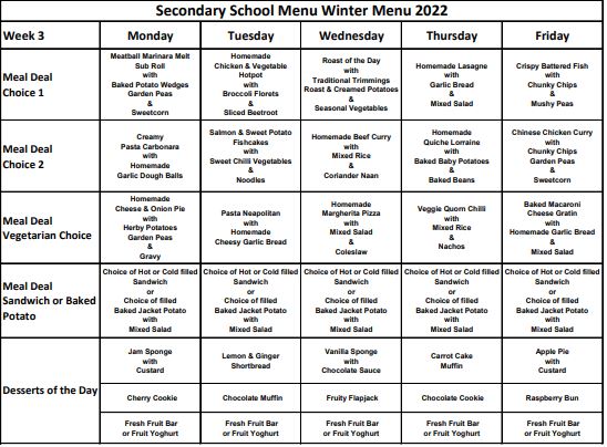 Lunch Menus | St Cecilia's RC High School