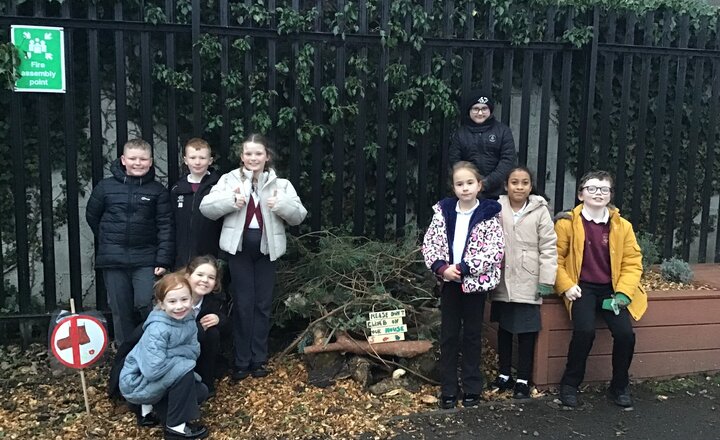 St. Cuthbert's Gardening and Nature Club pupils building a wildlife habitat