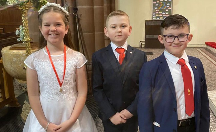 St Cuthbert's pupils during their First Holy Communion