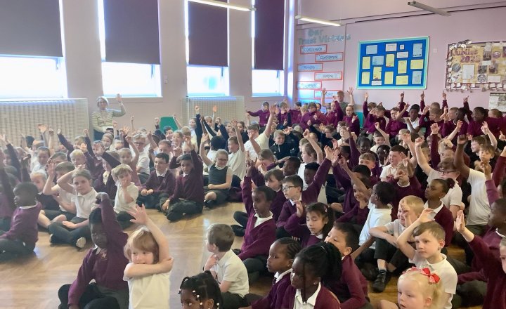 St Cuthbert's pupils enjoying the presentation by the Gardening Club 
