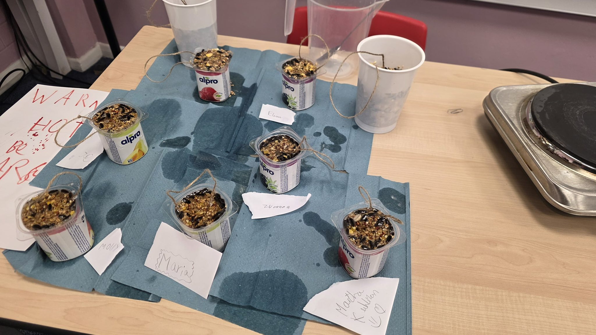 St. Cuthbert's Hartlepool pupils showing their homemade seed feeder