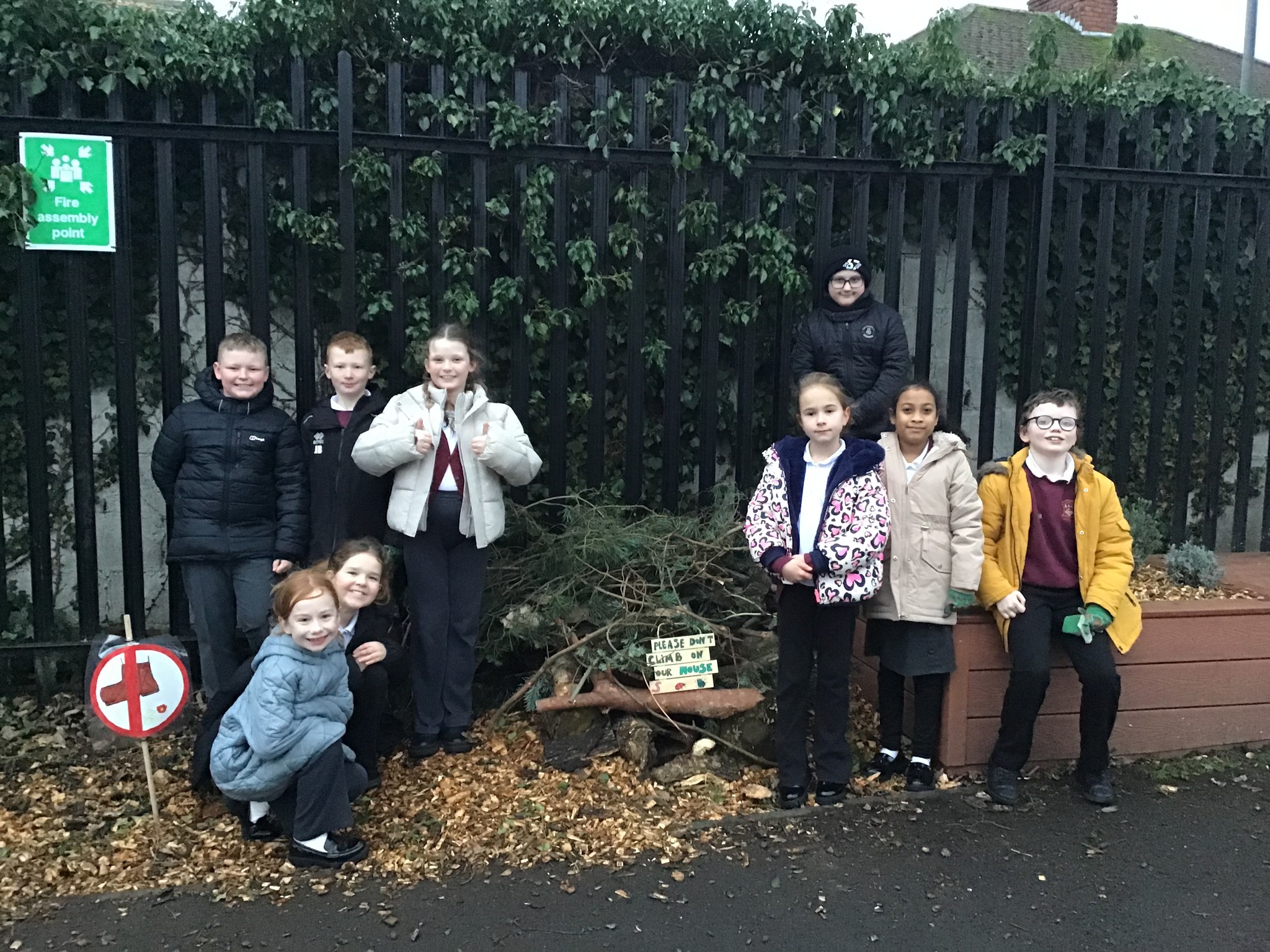 St. Cuthbert's Gardening and Nature Club pupils building a wildlife habitat