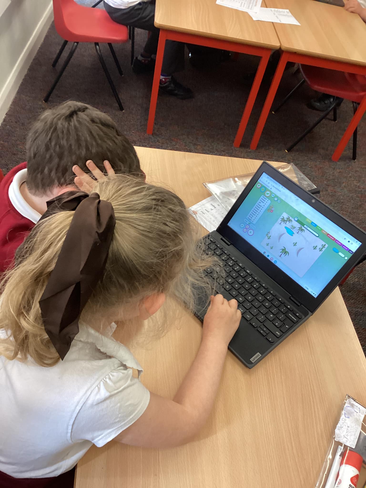 Class 1 pupils using Chromebooks as part of their learning