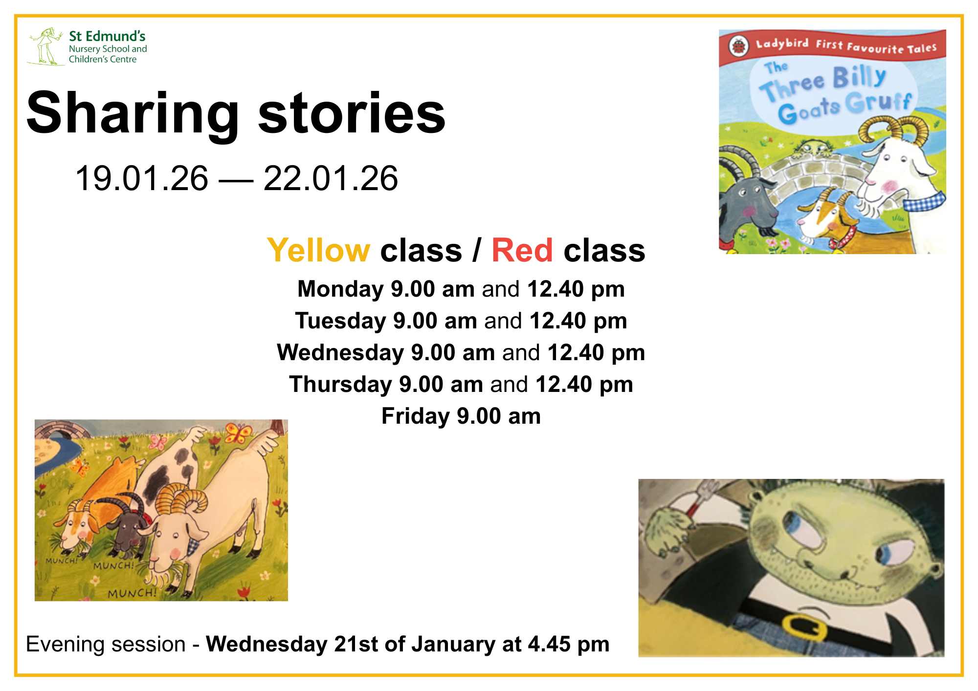 Image of 'Sharing Stories' for families of children in Red/Yellow class