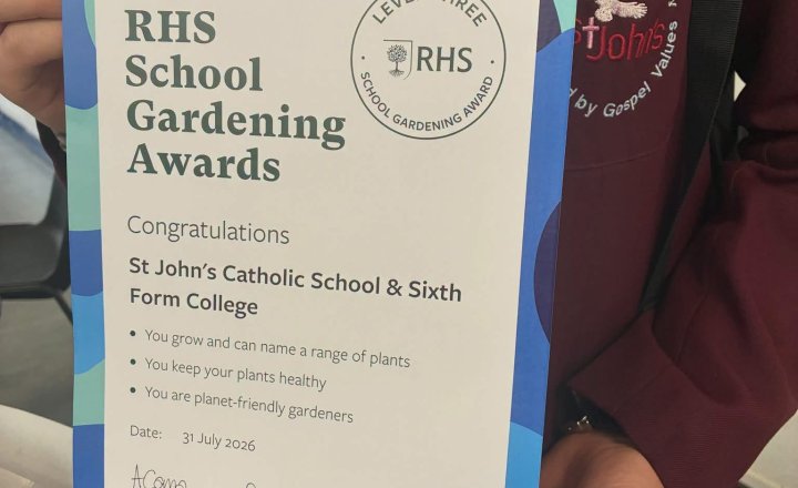 Image of St John's Catholic School and Sixth Form College Achieves RHS Level 3 School Gardening Award