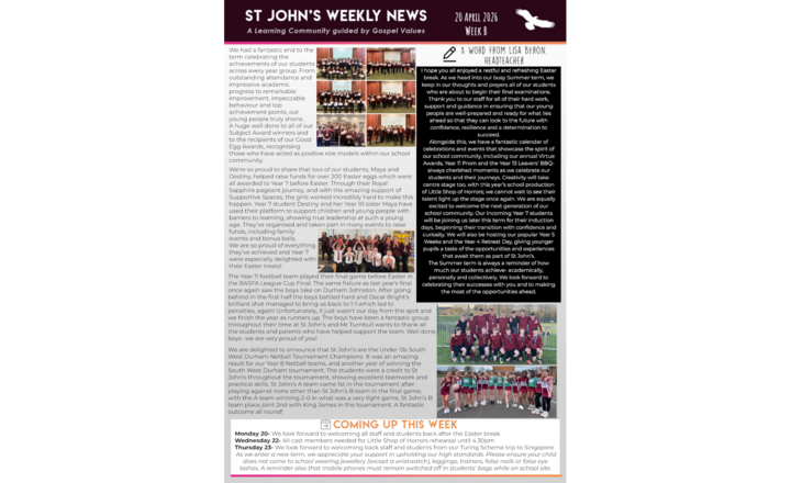 Image of St John's Weekly News - 20 April 2026