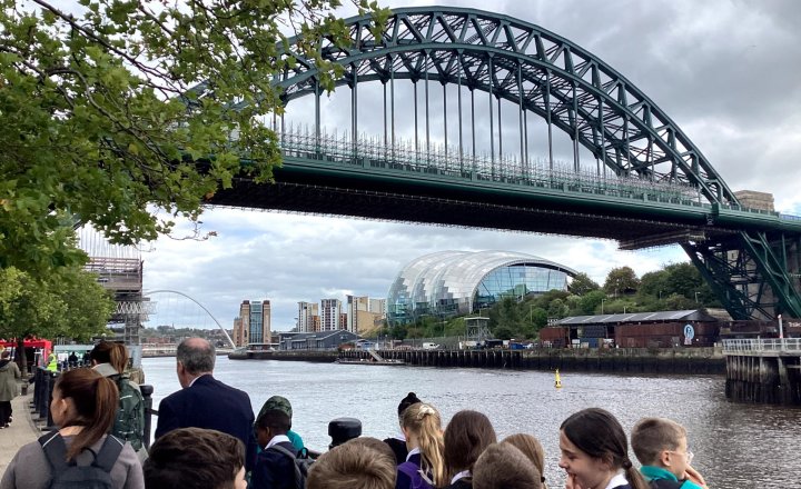St John Vianney pupils enjoying an educational visit to Newcastle, viewing the Tyne Bridge