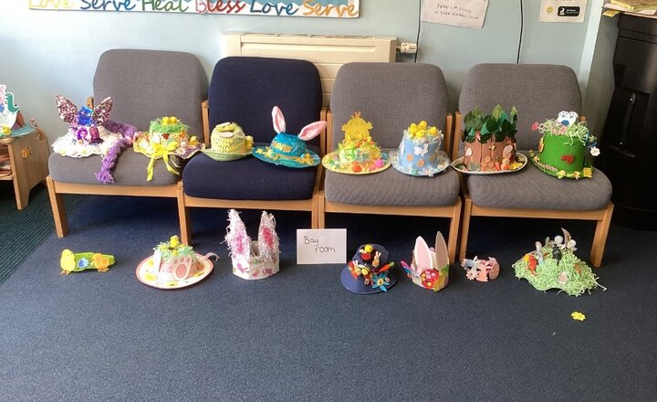 Pupils decorated hats for the Early Years Easter Egg Hat Competition