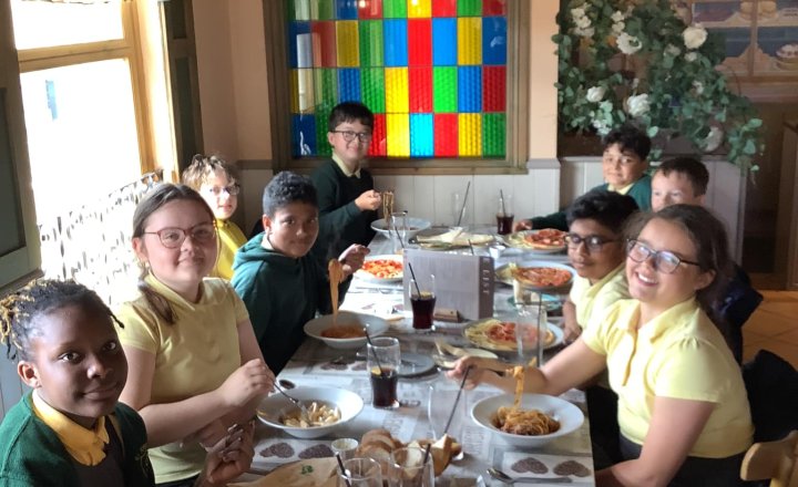 Year 6 having a well-deserved meal at Portofino's after their SATs