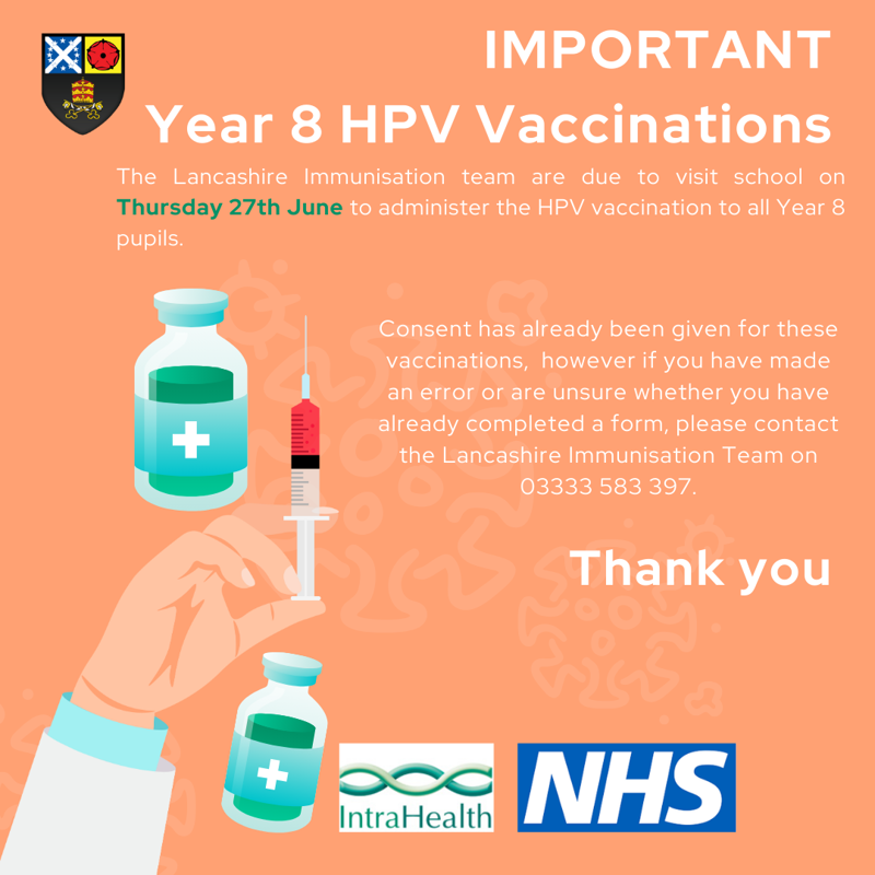 Image of New date for Y8 HPV Vaccinations 