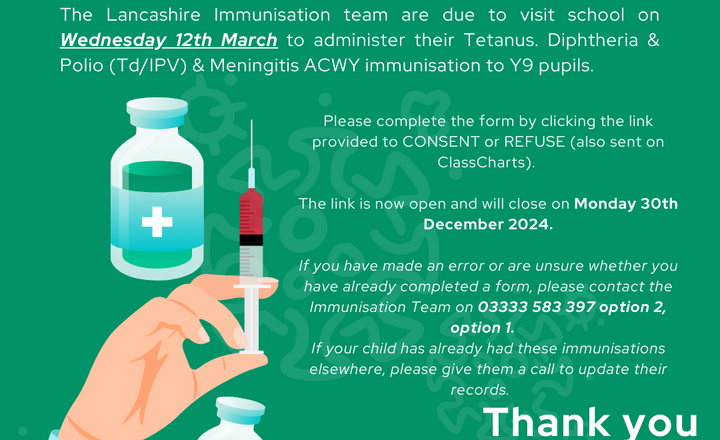 Image of Y9 Immunisations (Action Required)