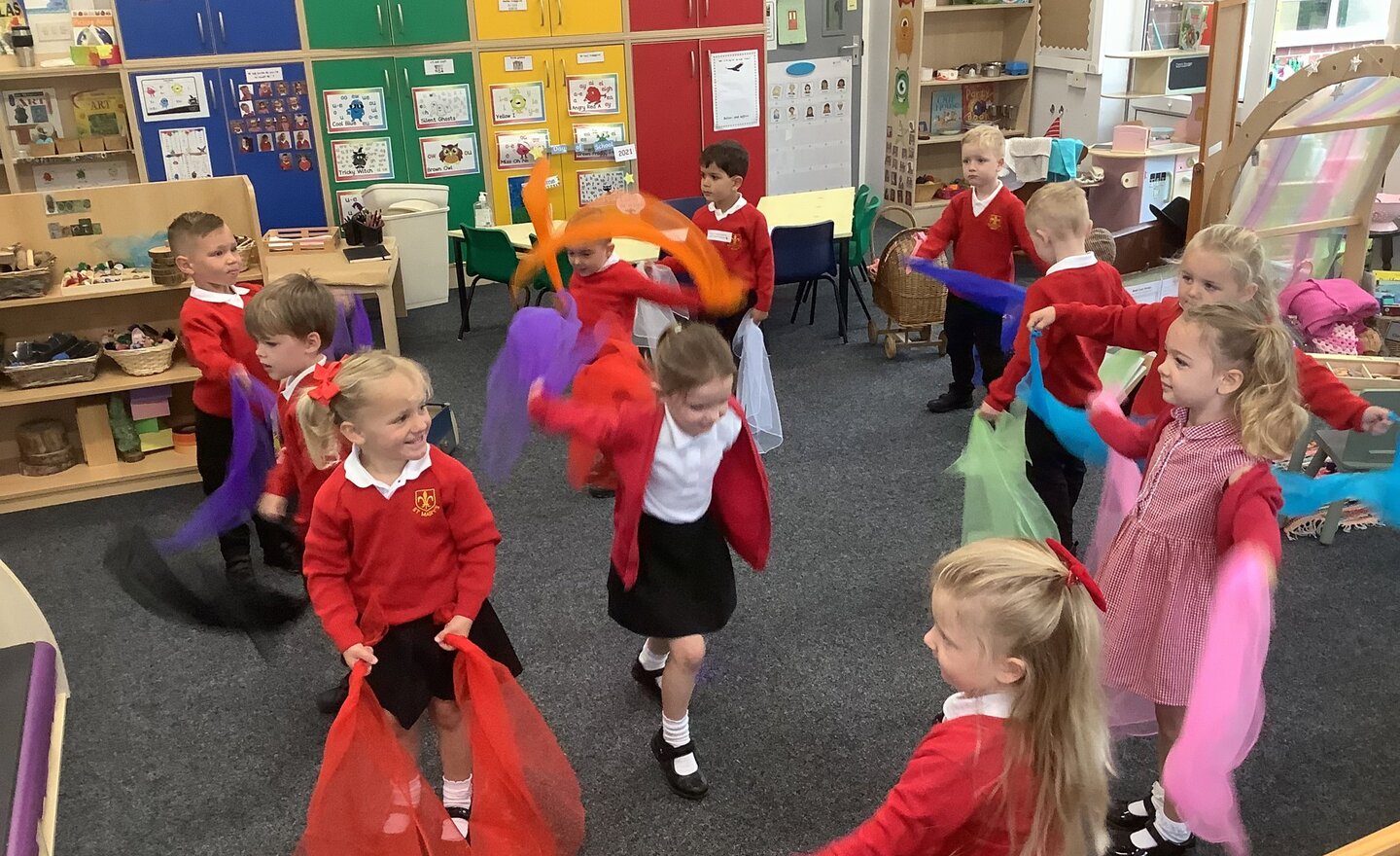 Image of Scarf dancing to develop our gross motor skills!