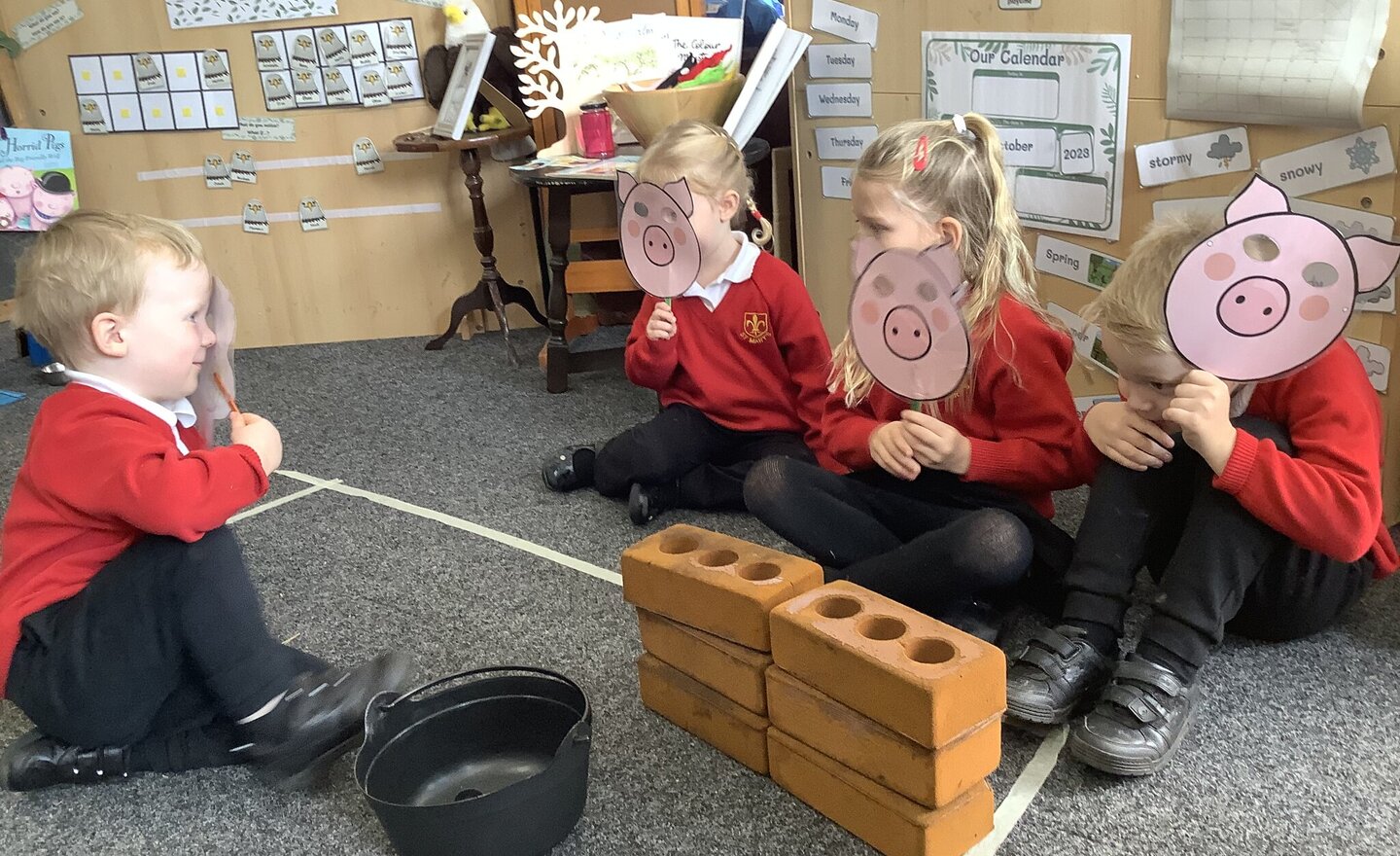 Image of Role playing the story of the three little pigs! 