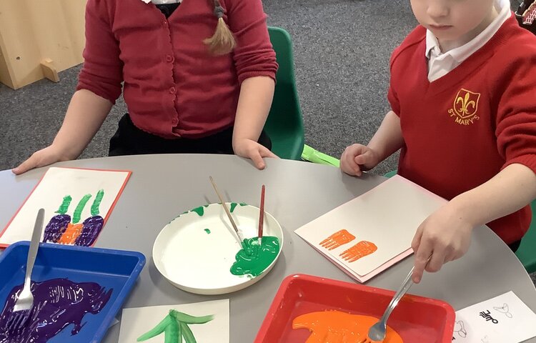 Image of Using forks to print flowers for a very special cards!