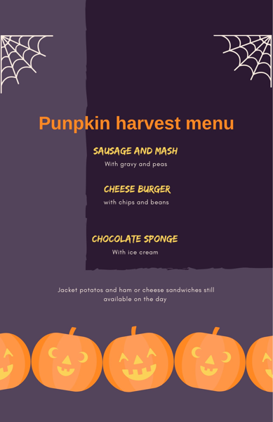 Image of Pumpkin Harvest School Dinner Menu