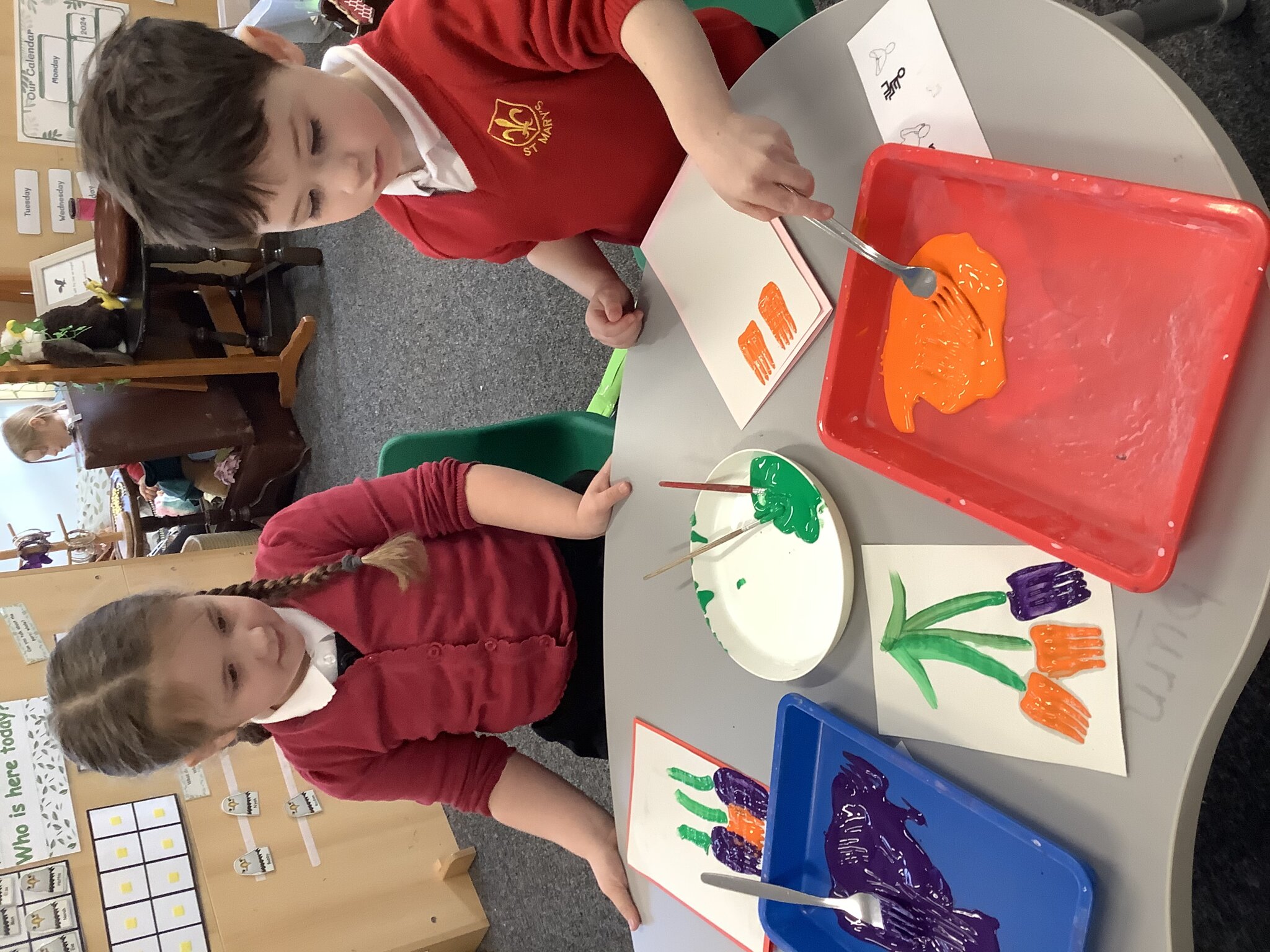 Image of Using forks to print flowers for a very special cards!