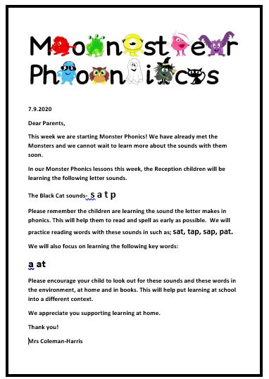 Image of Monster Phonics Week 1- What are we learning this week?