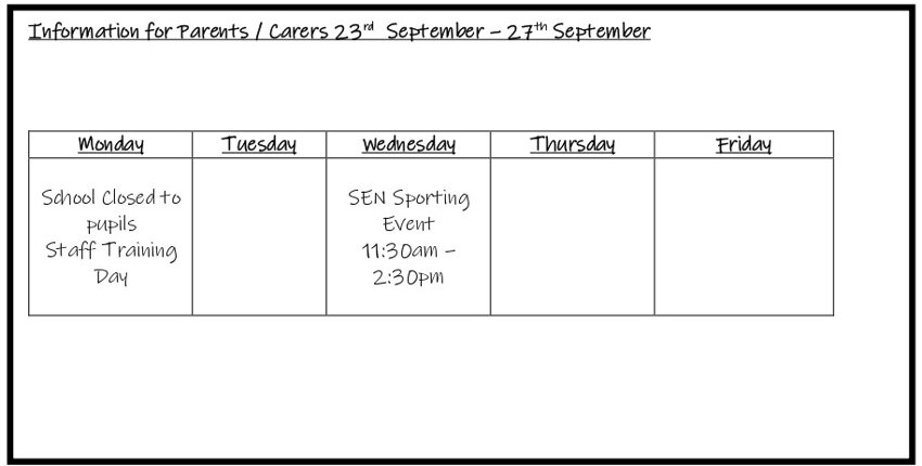 Image of Weekly Information for Parents/Carers