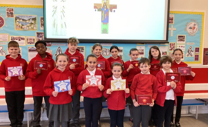 St. Teresa's pupils showing their school virtue rewards