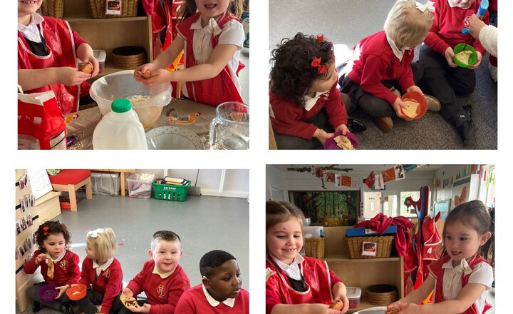 Early Years students getting busy with making and eating pancakes to celebrate Shrove Tuesday!