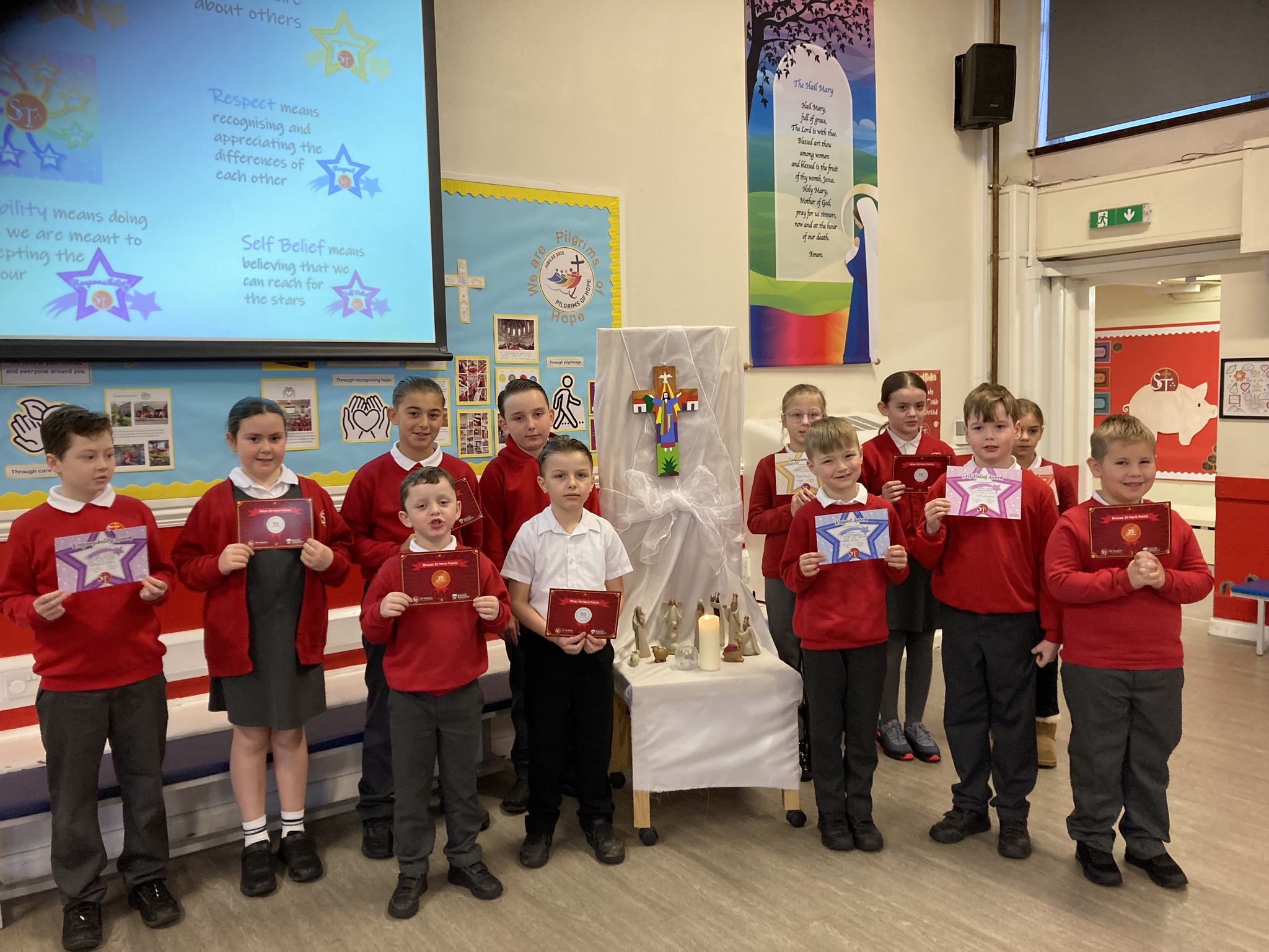 St Teresa's Darlington gather for the Celebration of the Word.  Also, recognising achievements of their pupils with their Virtue and Merit Point awards. 