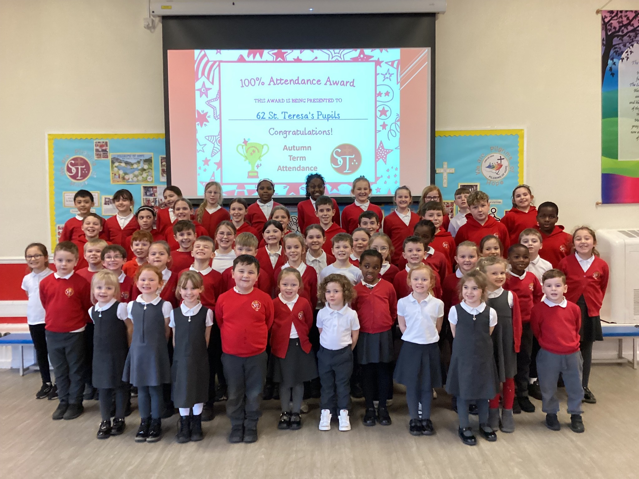 St. Teresa's Catholic Primary School pupils celebrate 100% attendance