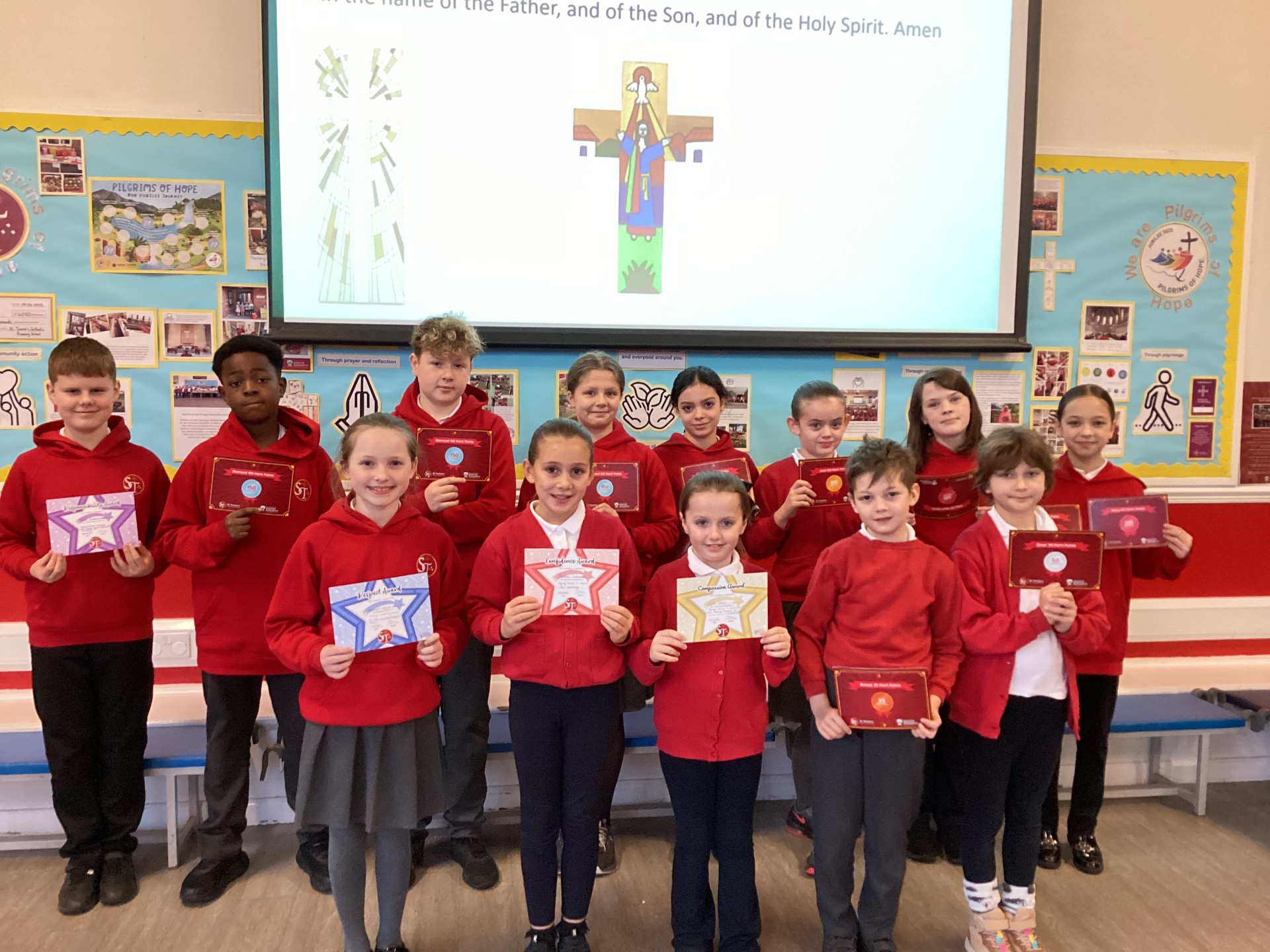 St. Teresa's pupils showing their school virtue rewards