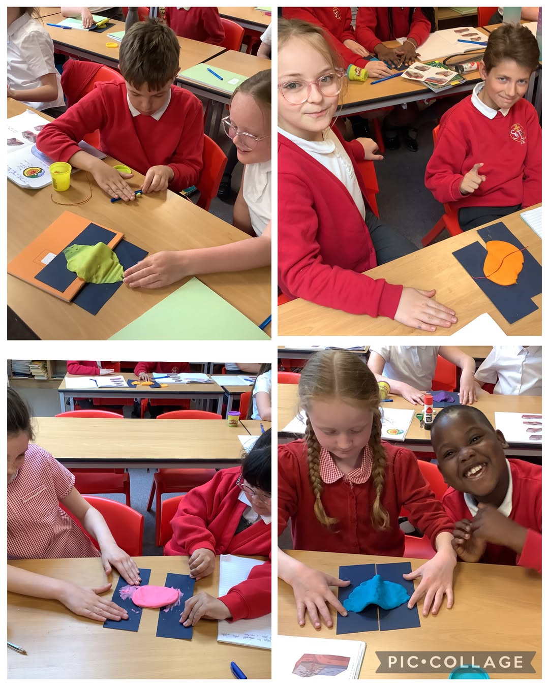 St Teresa's Geography class, explore how tectonic plates move using playdough as creative models