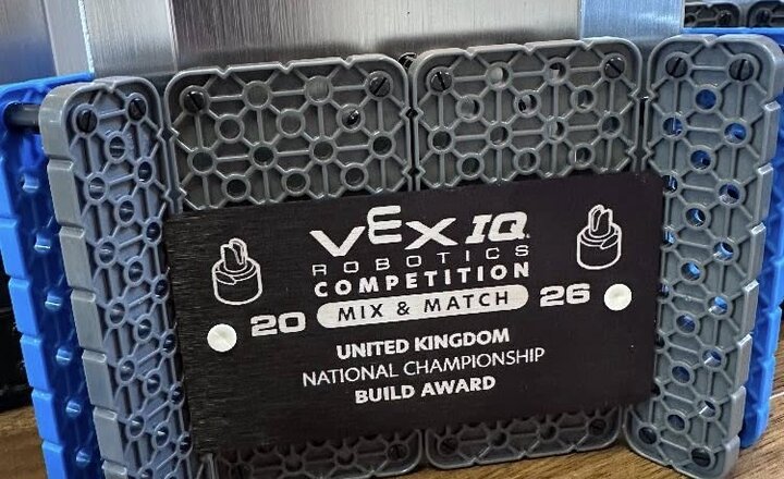 VEX 'Build Award' trophy arrives at St Teresa's, a display of all their hard work!