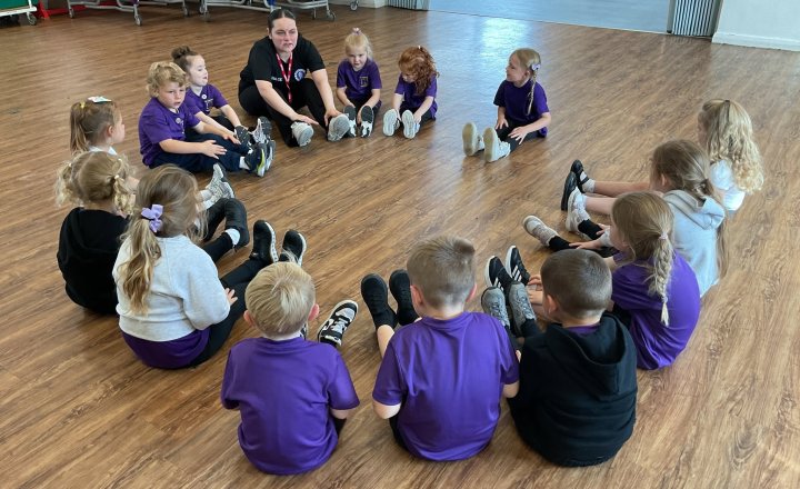 Reception pupils enjoying their PE lesson led by Karen Liddle Dance School