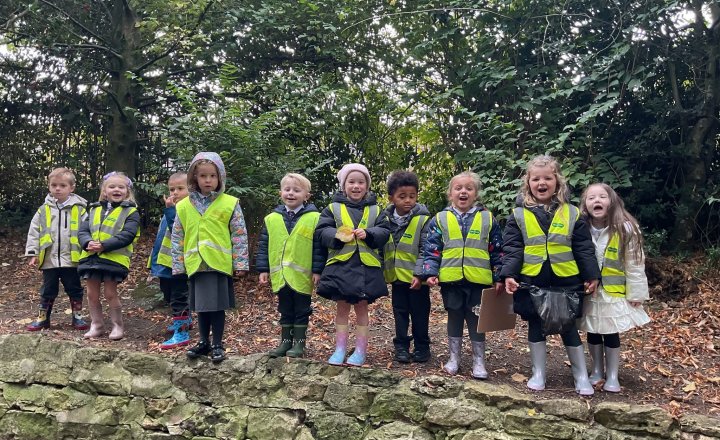 St Teresa's Reception pupils venturing into their local park to go on an autumn scavenger hunt