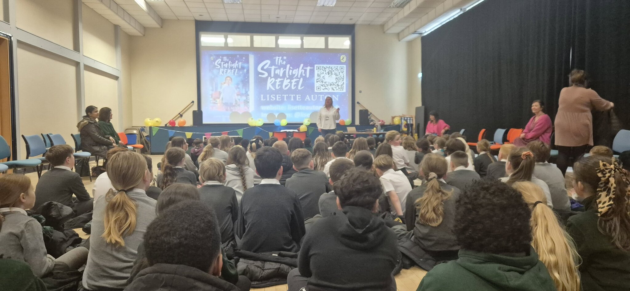 St Teresa's pupils at South Community Hub Hartlepool meeting author Lisette Auton