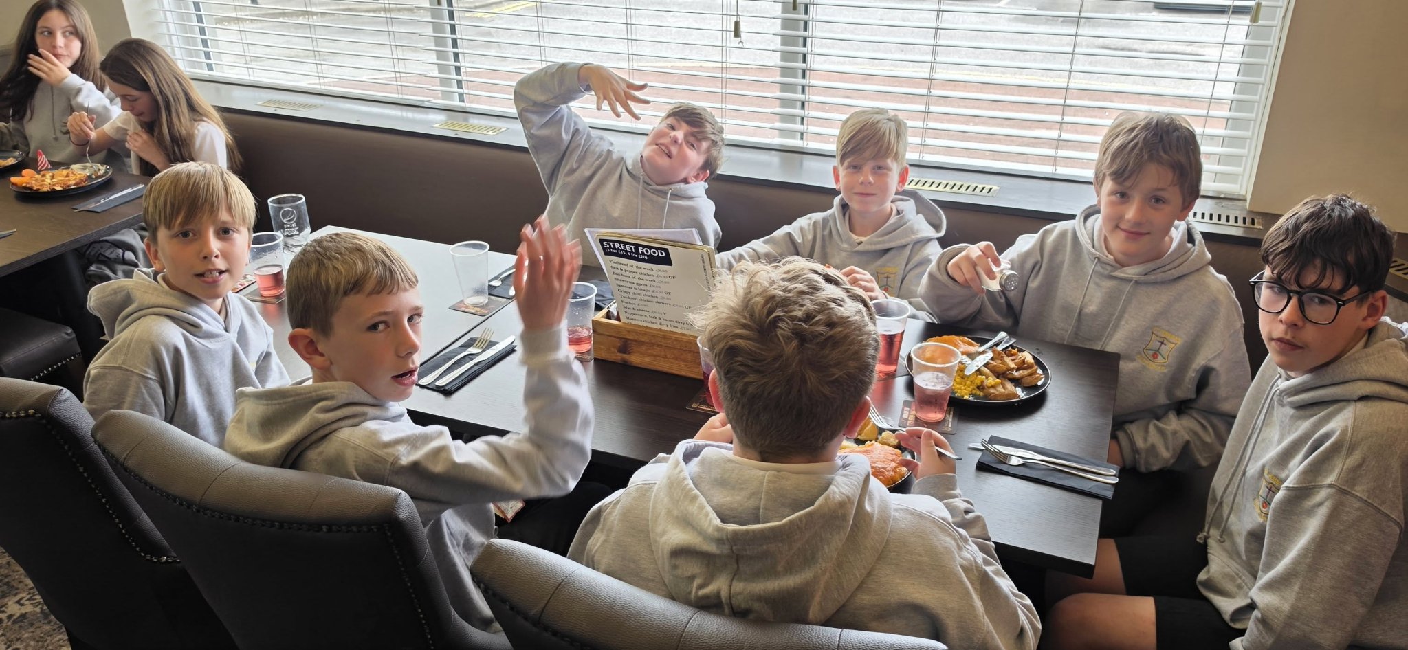St Teresa's Year 6 children celebrating with a meal after their hard work in SATs 