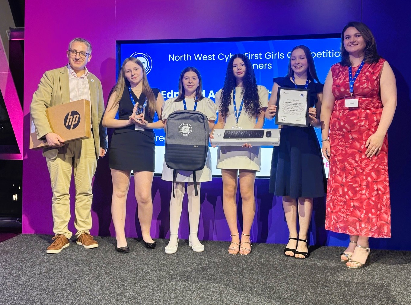 Image of Y8 girls power to victory to win the North West "CyberFirst" Award! 