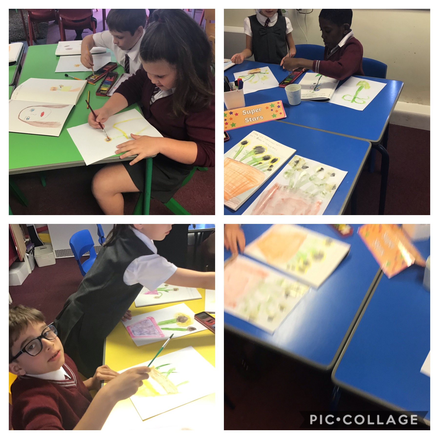 Image of Watercolour paintings to explore shade based on Van Goghs sunflowers 